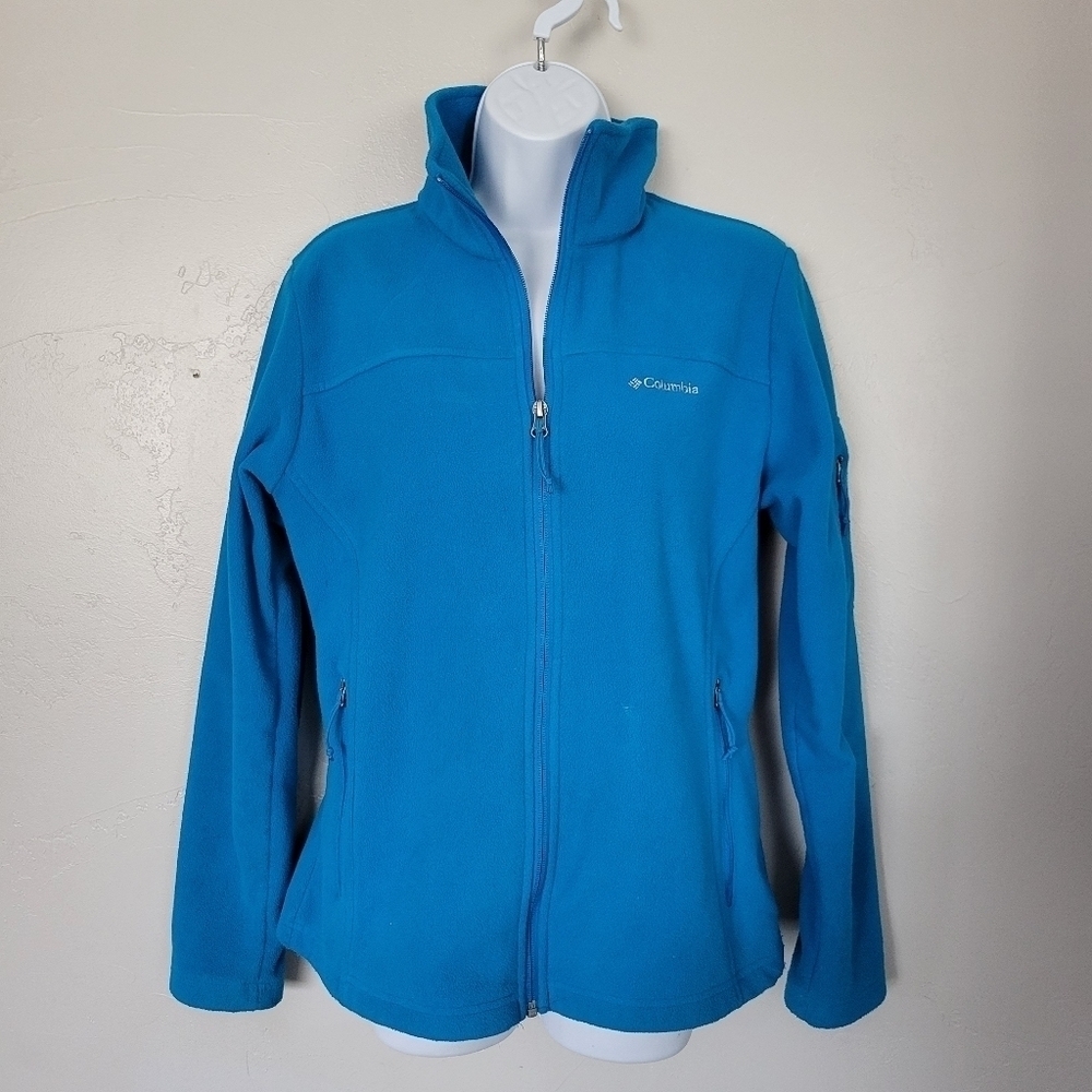 Columbia Women's Medium Bright Blue Fleece Jacket Long Sleeve Full Zip Turquoise
